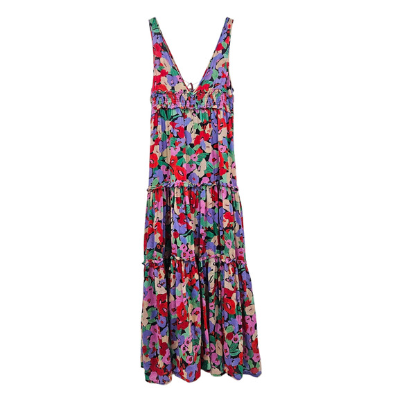Nicholas Myla Multicolor Floral Print Silk Blend Tie V-Neck Maxi Dress Sz US 12 - Picture 7 of 12